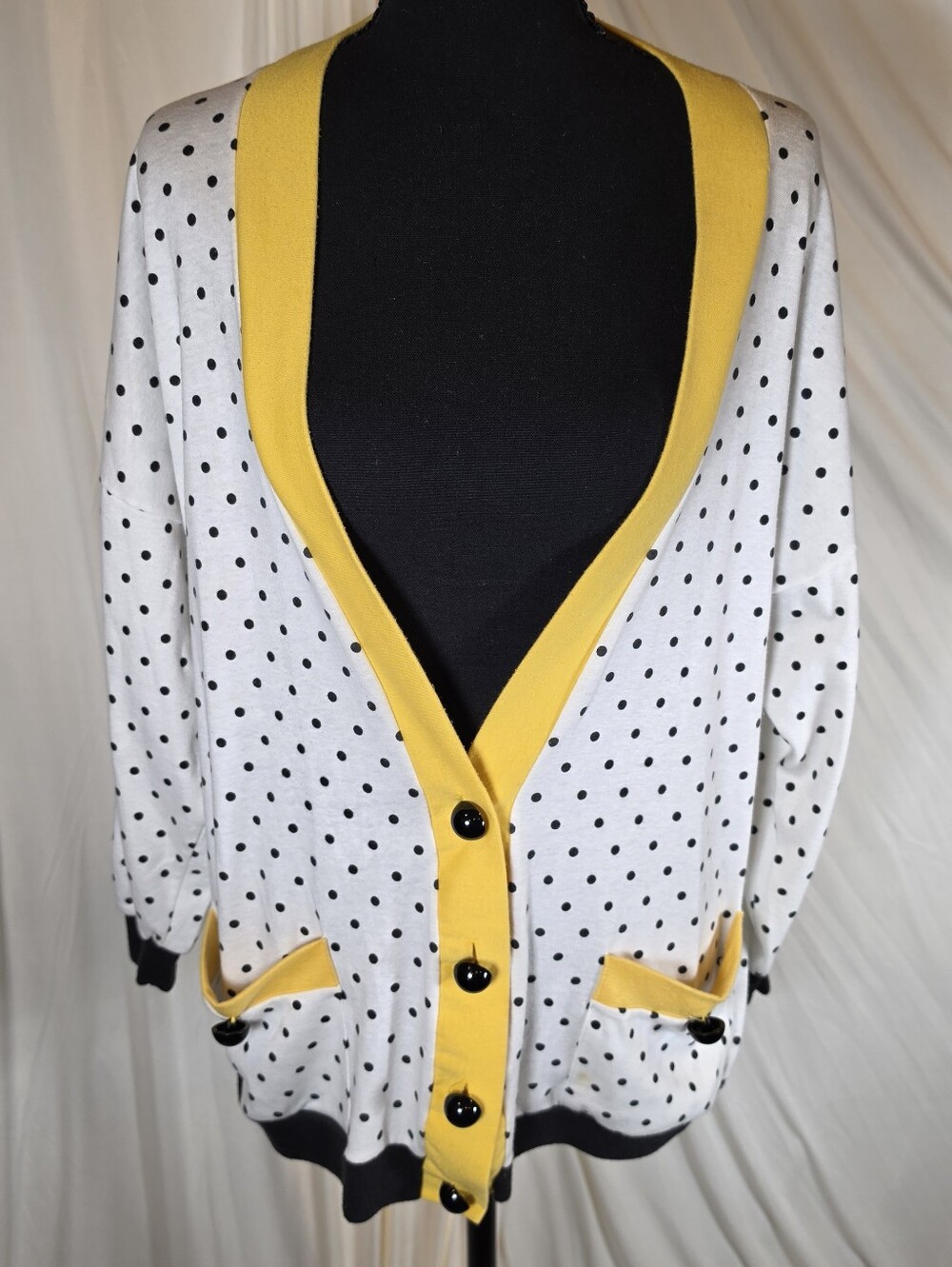 Vtg 80s Peter Popovitch Polka Dot Colorblock Cardigan Sweater Medium Oversized